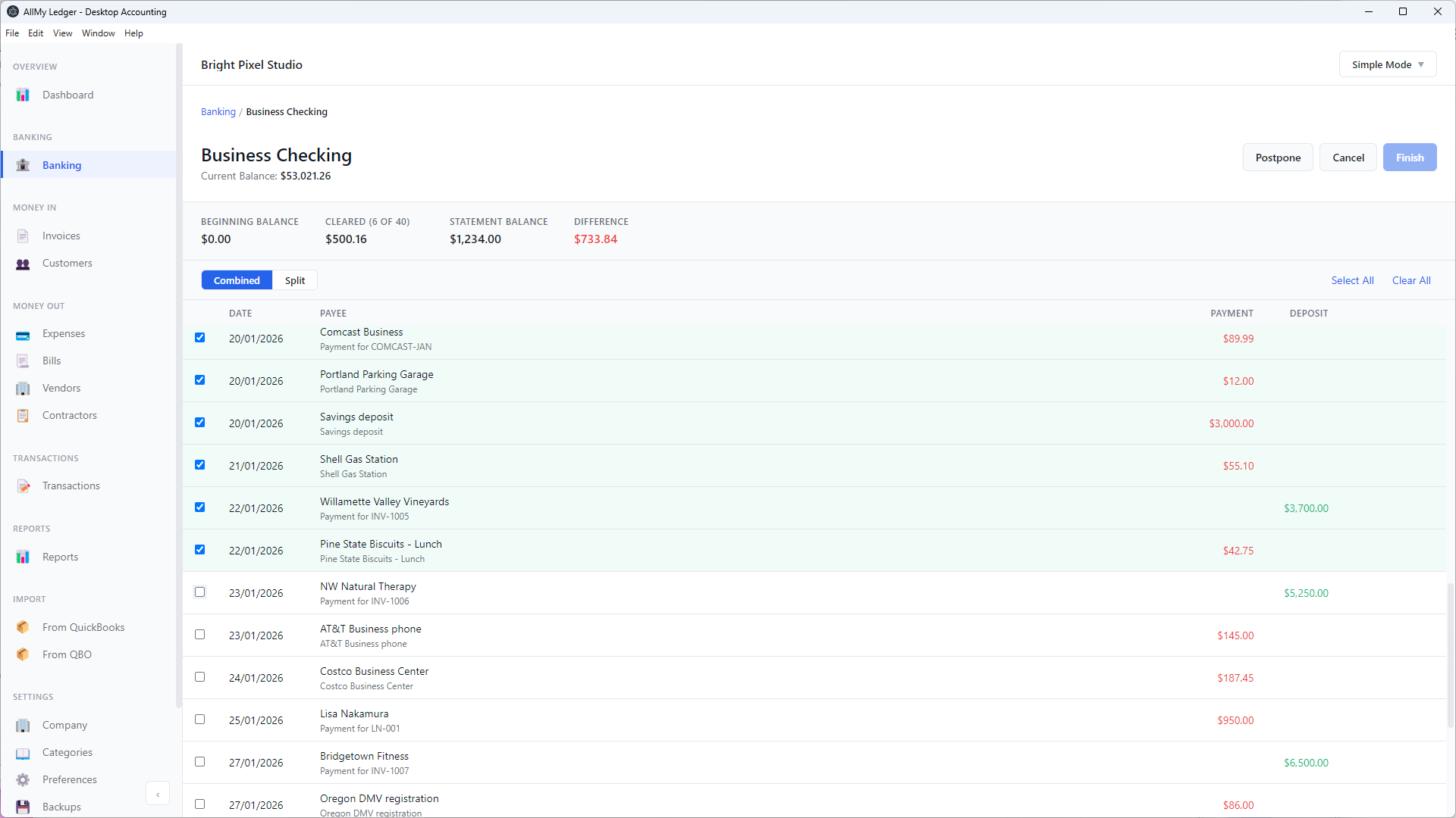Reconciliation in AllMy Ledger