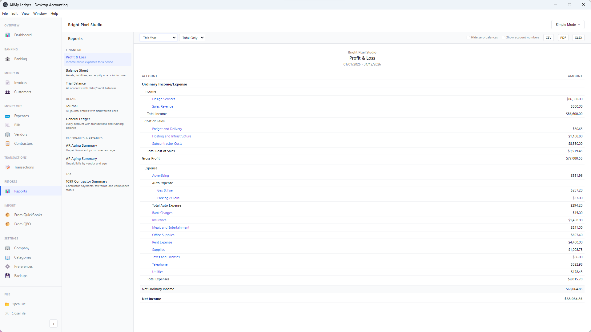 Reports in AllMy Ledger