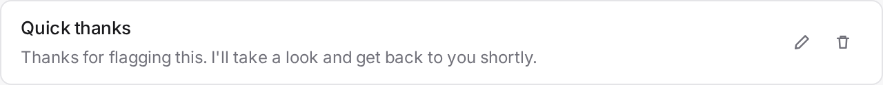 Saved replies list showing personal, brand, and company scopes