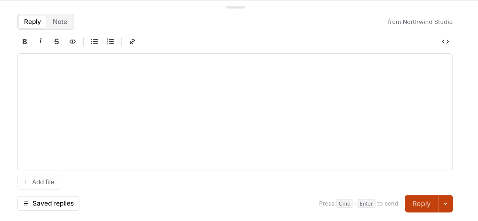 The ticket composer with rich text formatting and the Reply / Note toggle