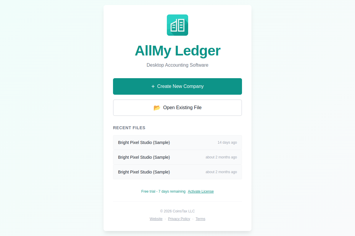 AllMy Ledger welcome screen